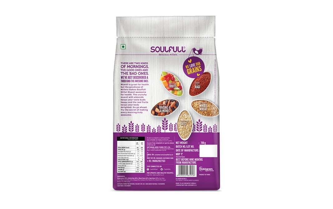 Soulfull Fruit & Nut Millet Muesli Fruit & Almonds   Pack  700 grams